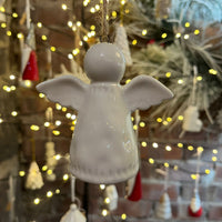 White Glazed Ceramic Hanging Angel Decoration 9cm