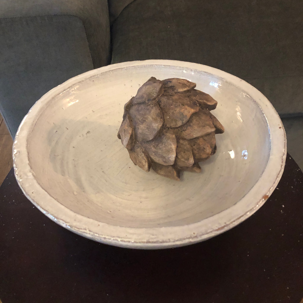 Antiqued White Glazed Bowl 37cm