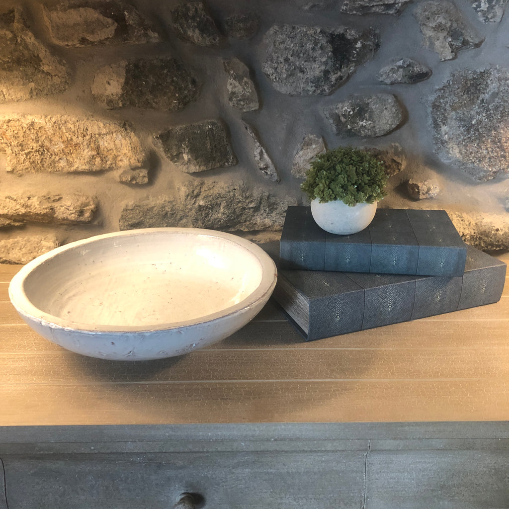 Antiqued White Glazed Bowl 37cm