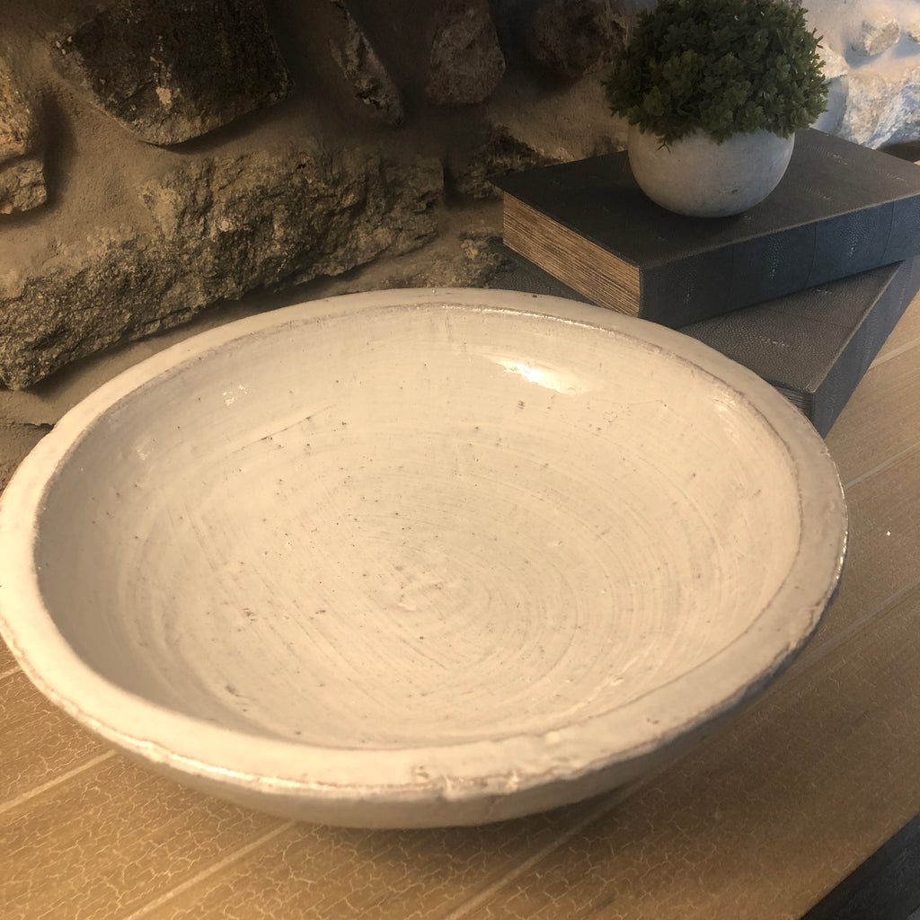 Antiqued White Glazed Bowl 37cm