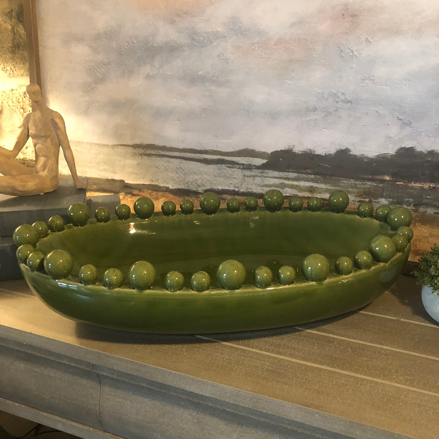 Emmerdale Large Decorative Green Oval Bobble Bowl 58cm