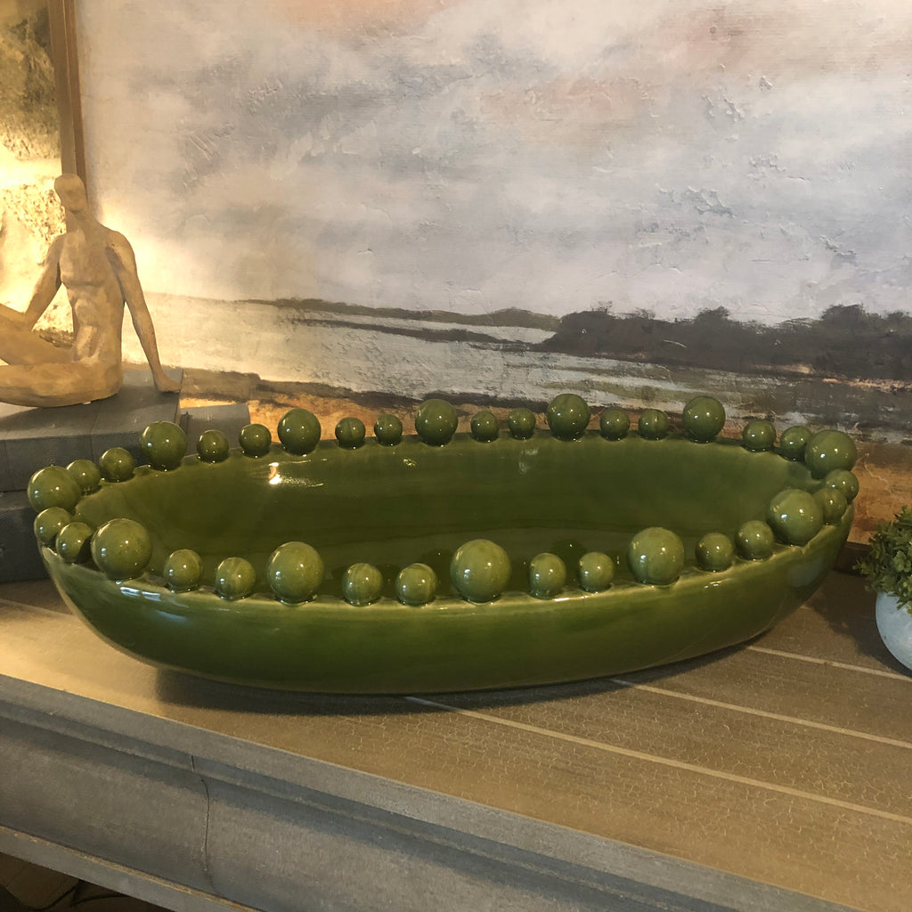 Emmerdale Large Decorative Green Oval Bobble Bowl 58cm