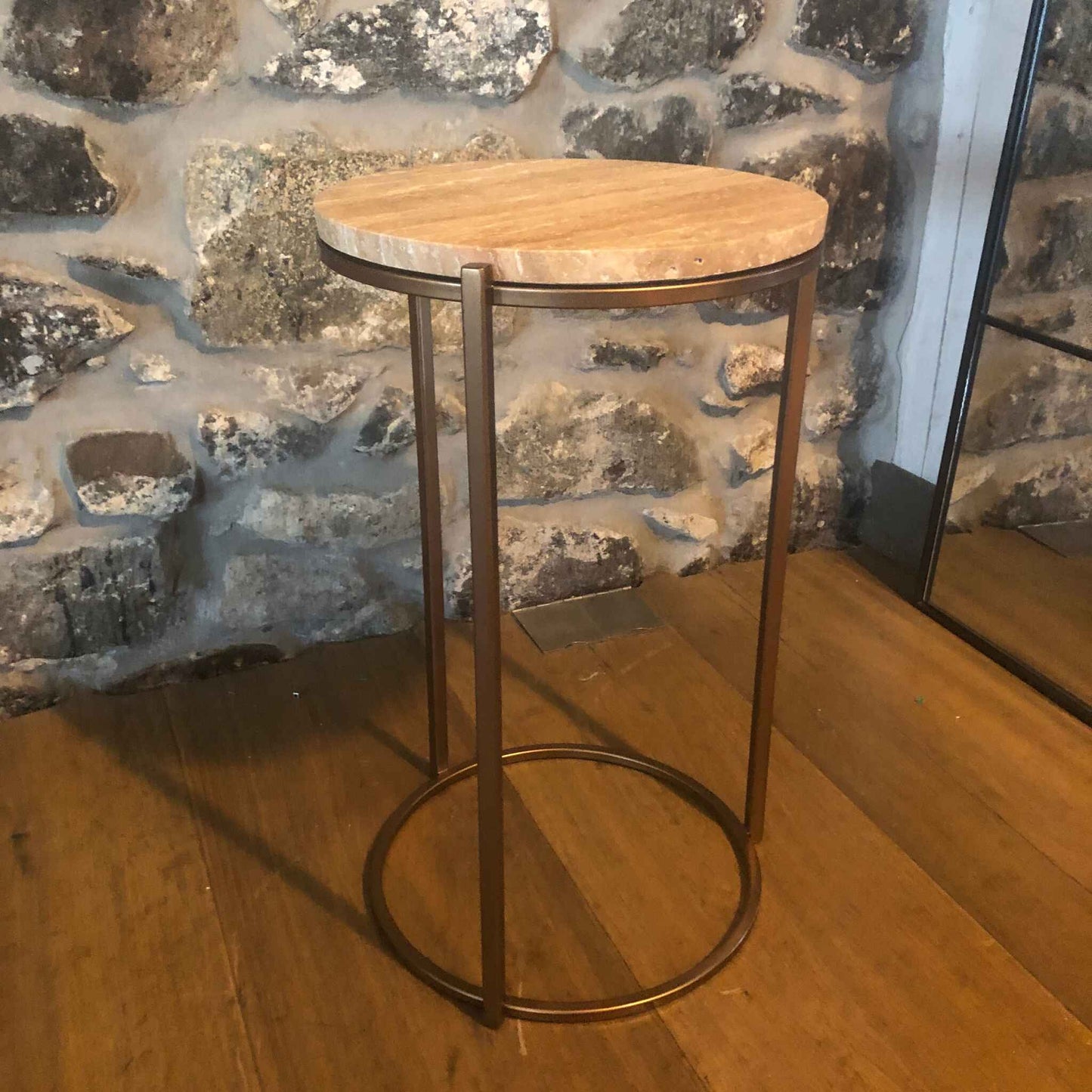 Compact Travertine Round Side Table