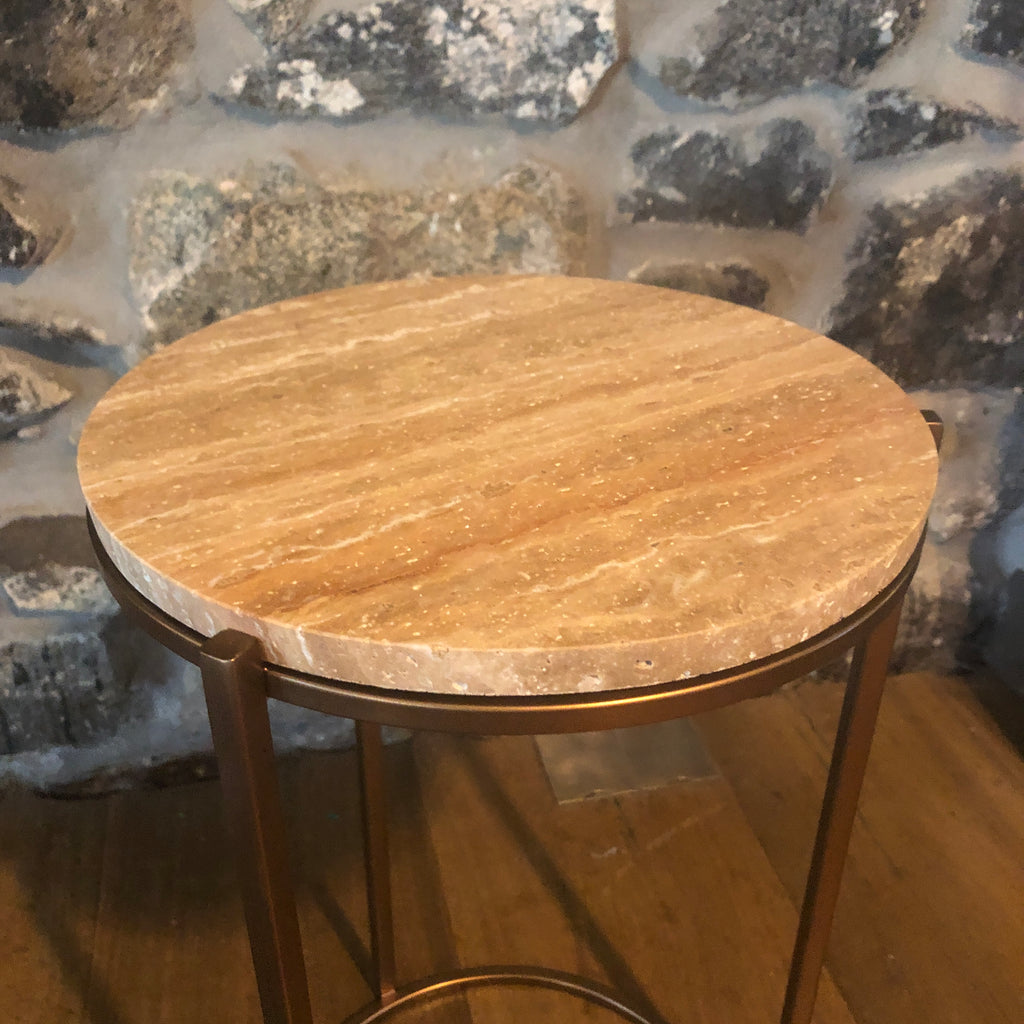 Compact Travertine Round Side Table 52cm