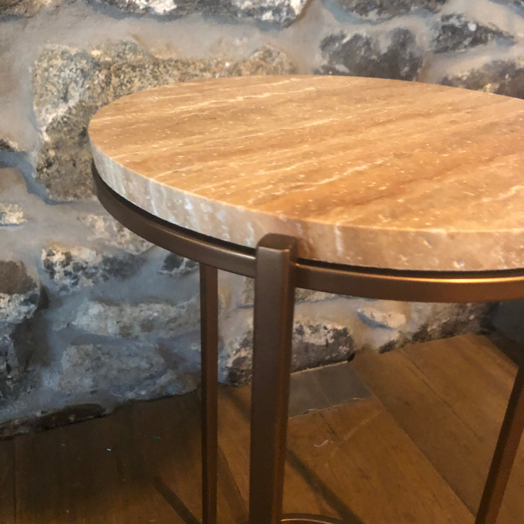 Compact Travertine Round Side Table 52cm