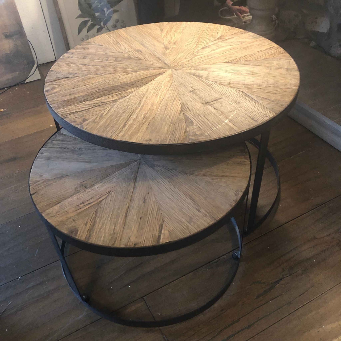 Nest of Two Reclaimed Oak Round Coffee Tables