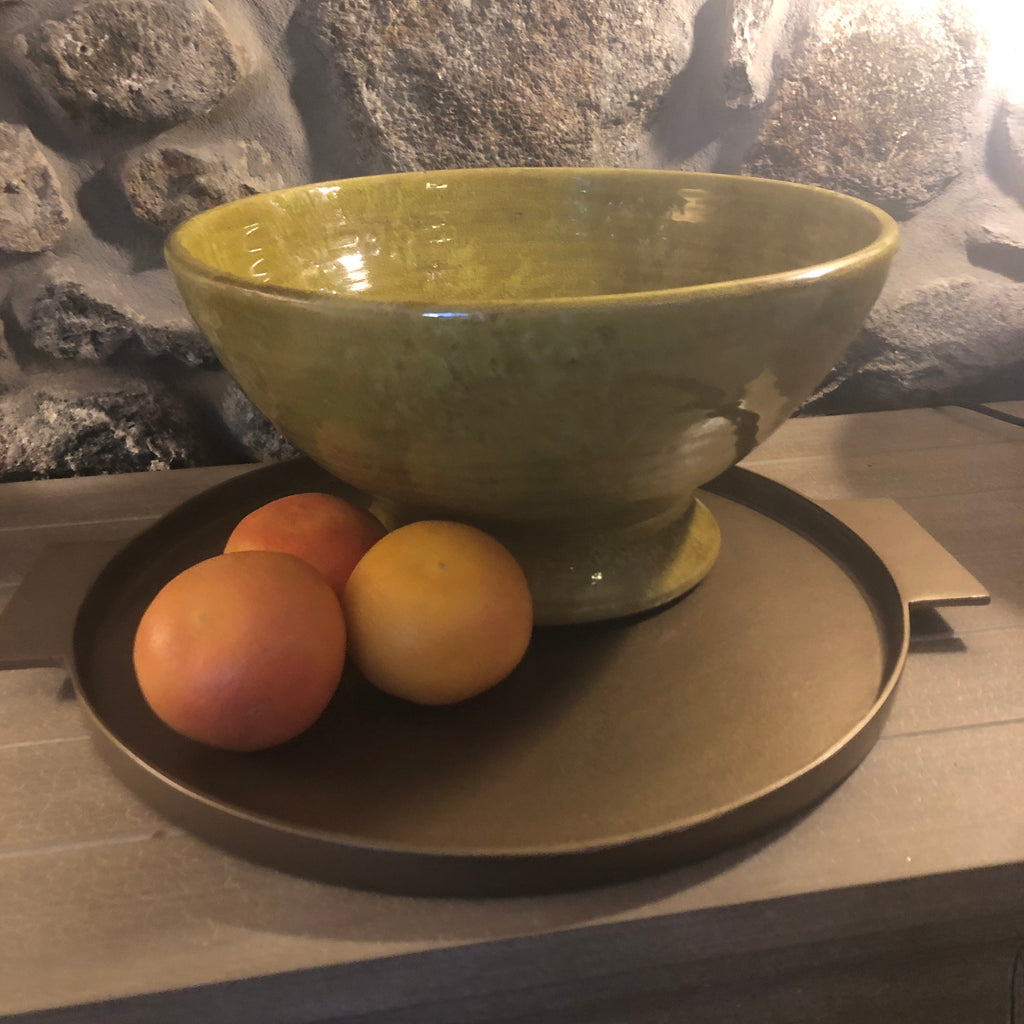 Citrine Green Glazed Terracotta Bowl 37cm