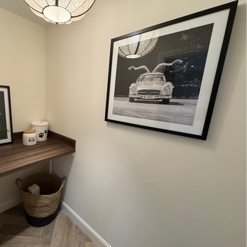 Monochrome Framed Print Mercedes Gullwing 63cm