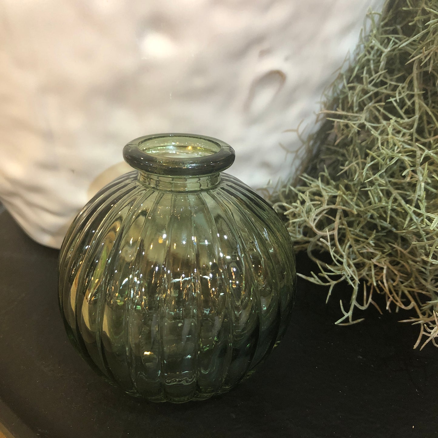 Short Green Bulbous Ribbed Bud Vase 8cm | Annie Mo's