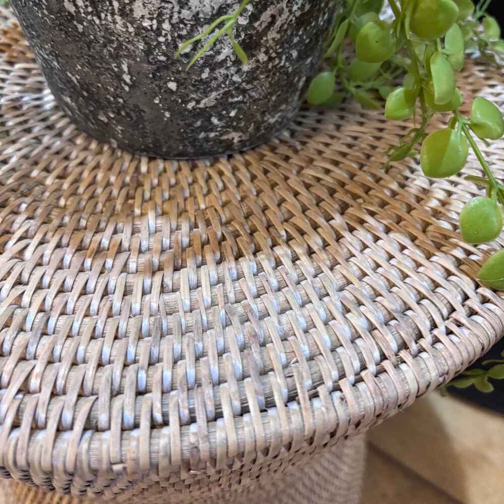 Natural White Wash Rattan Table 45cm-D