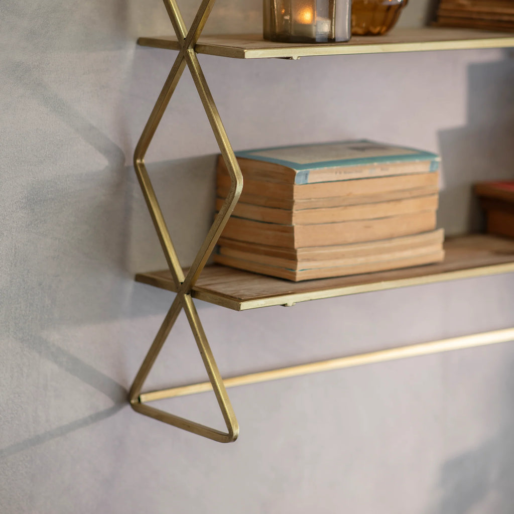 Avondale Double Cross Shelf in Brass Finish 83cm