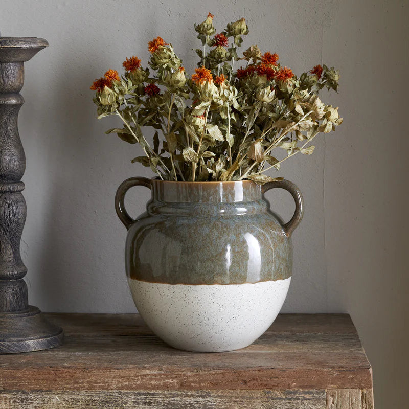 Inha Reactive Glaze Vase - Dark Olive and Natural 24cm