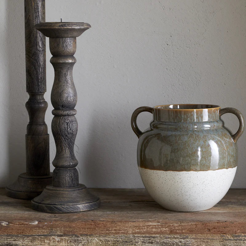 Inha Reactive Glaze Vase - Dark Olive and Natural 24cm | Annie Mo's B