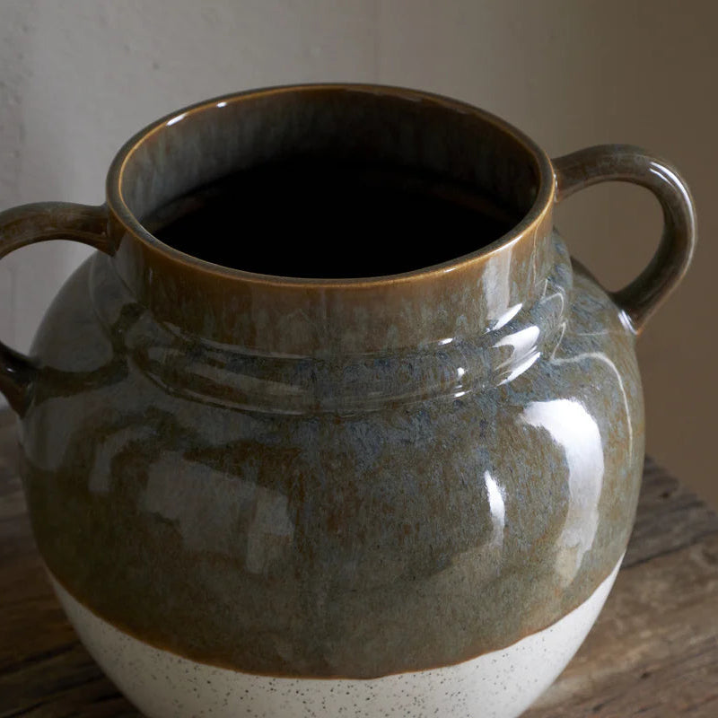 Inha Reactive Glaze Vase - Dark Olive and Natural 24cm | Annie Mo's E