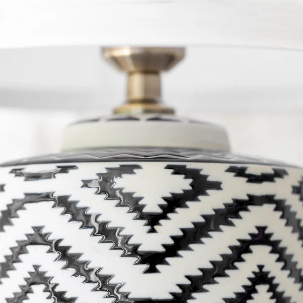 Black Ikat Ceramic Lamp with White Shade 52cm