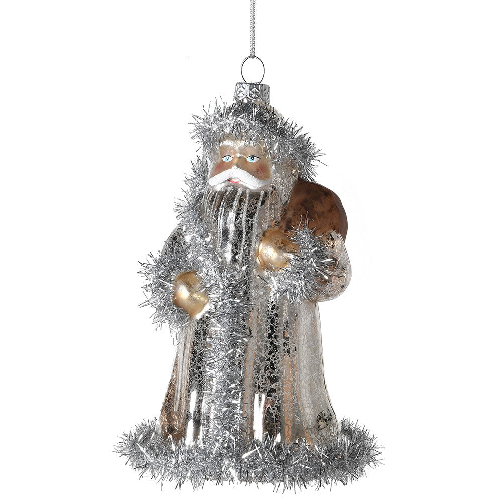 Gold and Silver Glass Santa Bauble 16cm | Annie Mo's