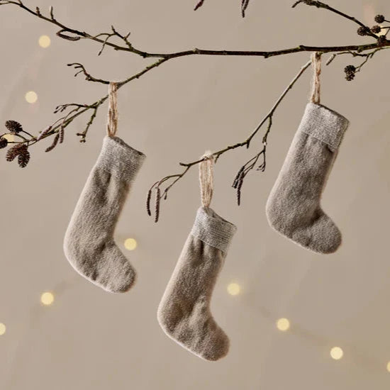 Karru Cotton Velvet Mini Stocking - Light Grey - (Set of 3) 13cm