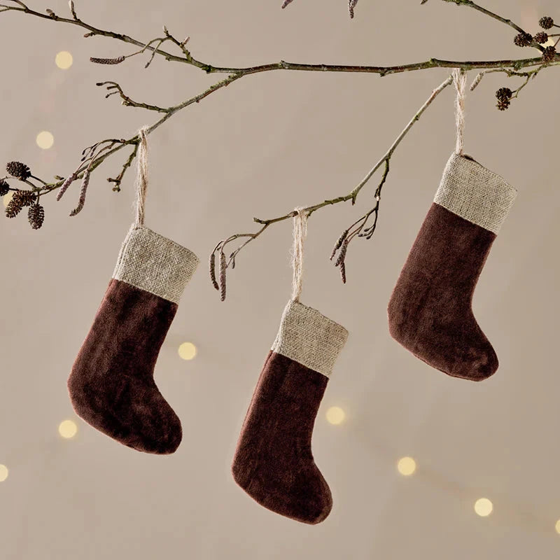 Karru Cotton Velvet Mini Stocking - Rich Mocha - (Set of 3) 13cm