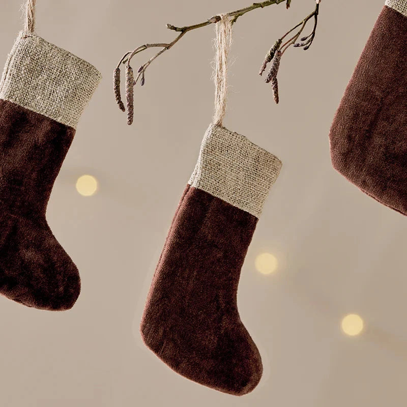 Karru Cotton Velvet Mini Stocking - Rich Mocha - (Set of 3) 13cm