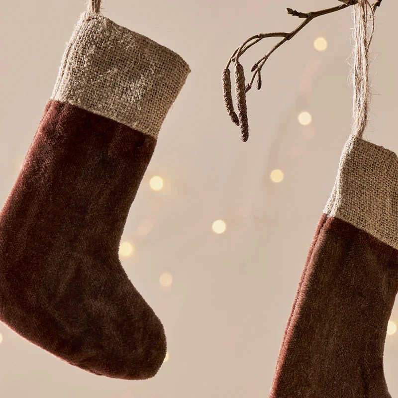 Karru Cotton Velvet Mini Stocking - Rich Mocha - (Set of 3) 13cm