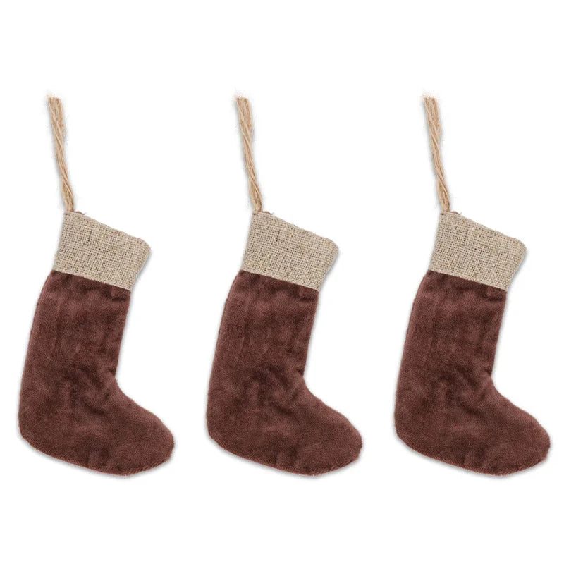 Karru Cotton Velvet Mini Stocking - Rich Mocha - (Set of 3) 13cm