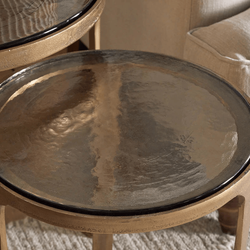 Khidki Cast Metal and Glass Nesting Side Tables - Antiqued Brass -3