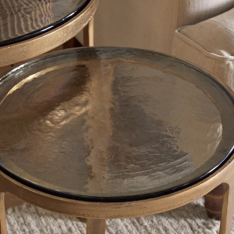 Khidki Cast Metal and Glass Nesting Side Tables - Antiqued Brass