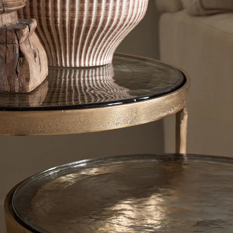 Khidki Cast Metal and Glass Nesting Side Tables - Antiqued Brass | Annie Mo's C