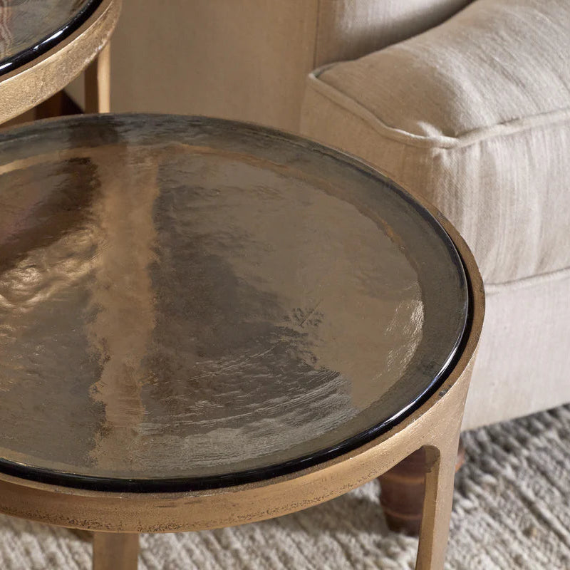 Khidki Cast Metal and Glass Nesting Side Tables - Antiqued Brass | Annie Mo's B