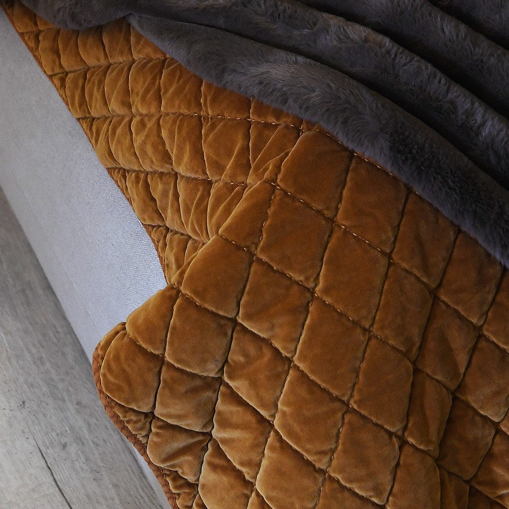 King Sized Velvet Padded Caramel Bed Spread 250cm C