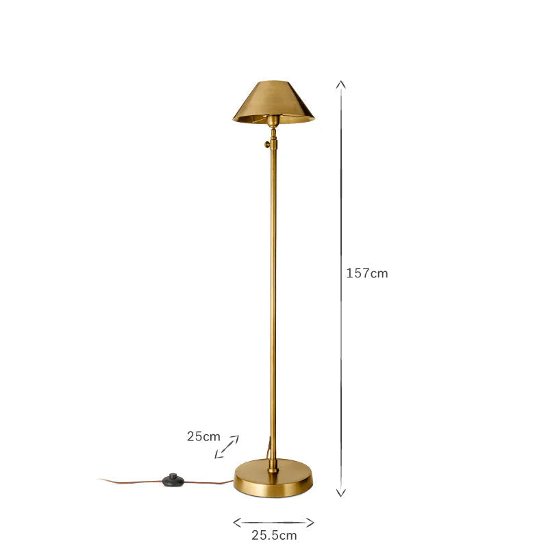 Brass Floor Lamp with Brass Shade 157cm