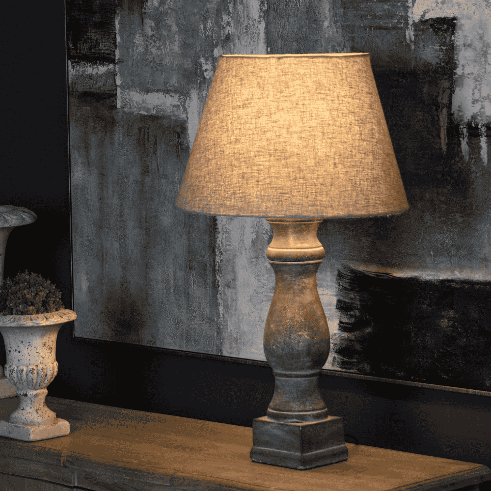 Large Grey Candlestick Table Lamp With Linen Shade 72cm | Annie Mo's