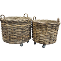Large Rattan Wheeled and Lined Baskets - Size Choice