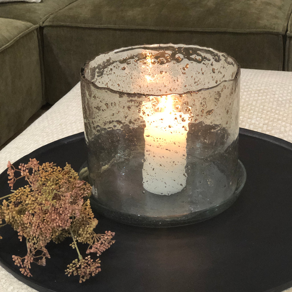 Large Bubbled Glass Hurricane and Plate 28cm | Annie Mo's