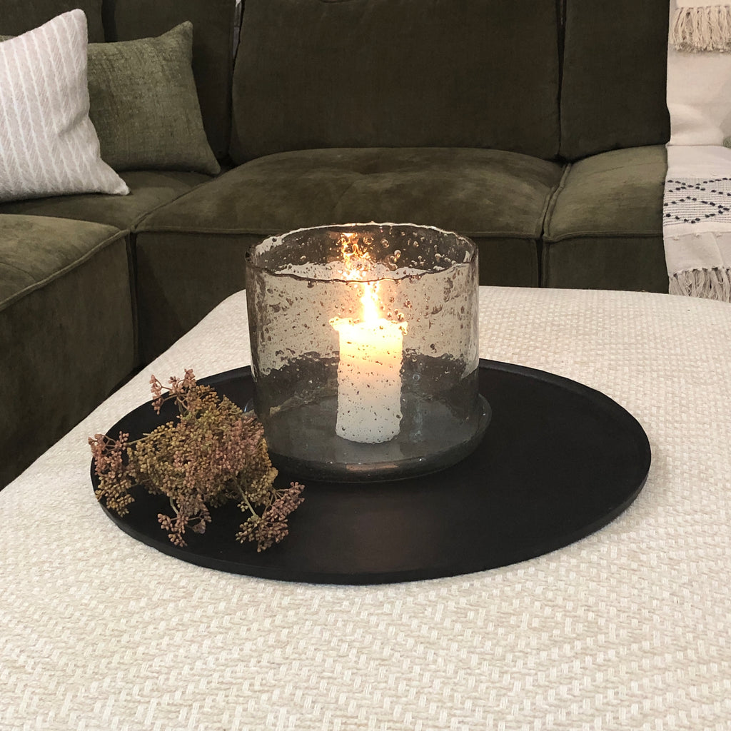 Large Bubbled Glass Hurricane and Plate 28cm B