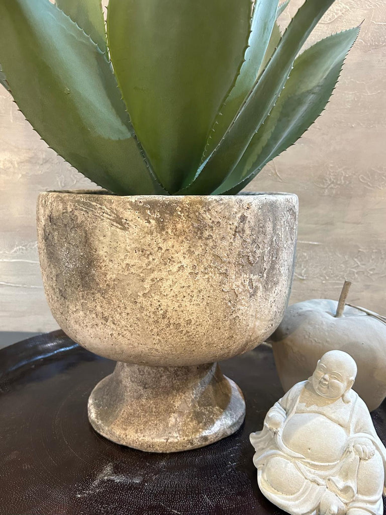 Large Distressed Cement Footed Planter 30cm B