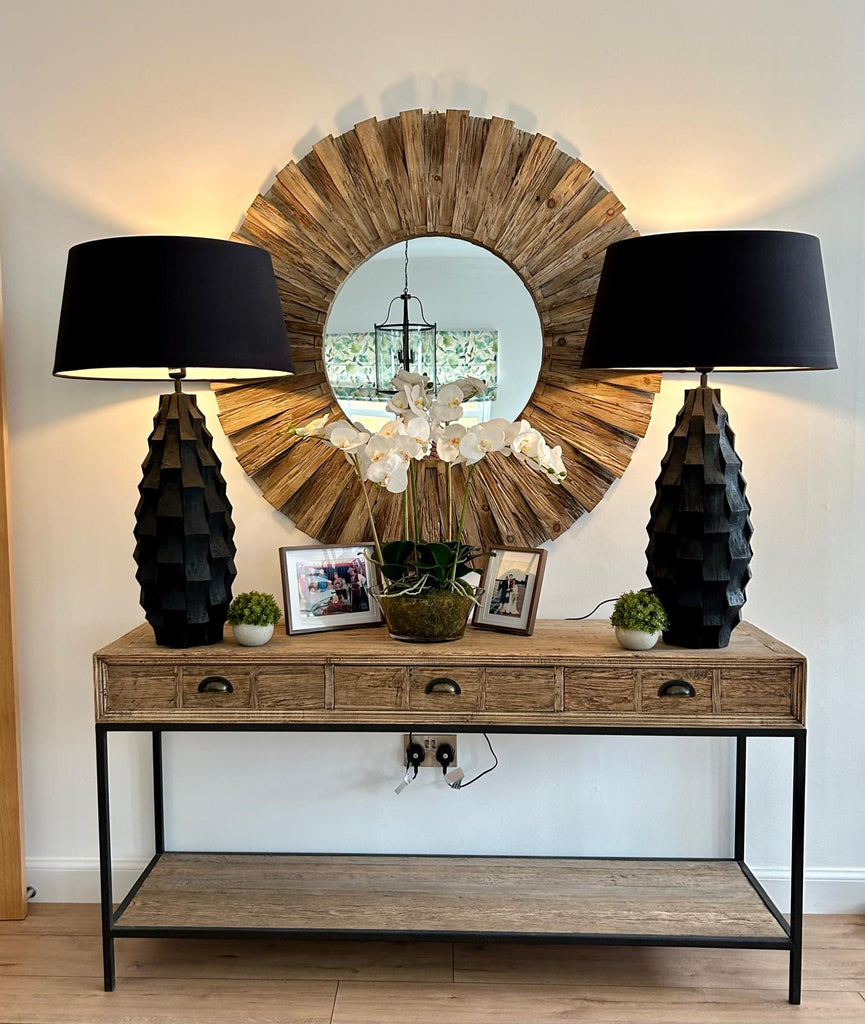 Large Fir Wood Round Mirror 120cm C