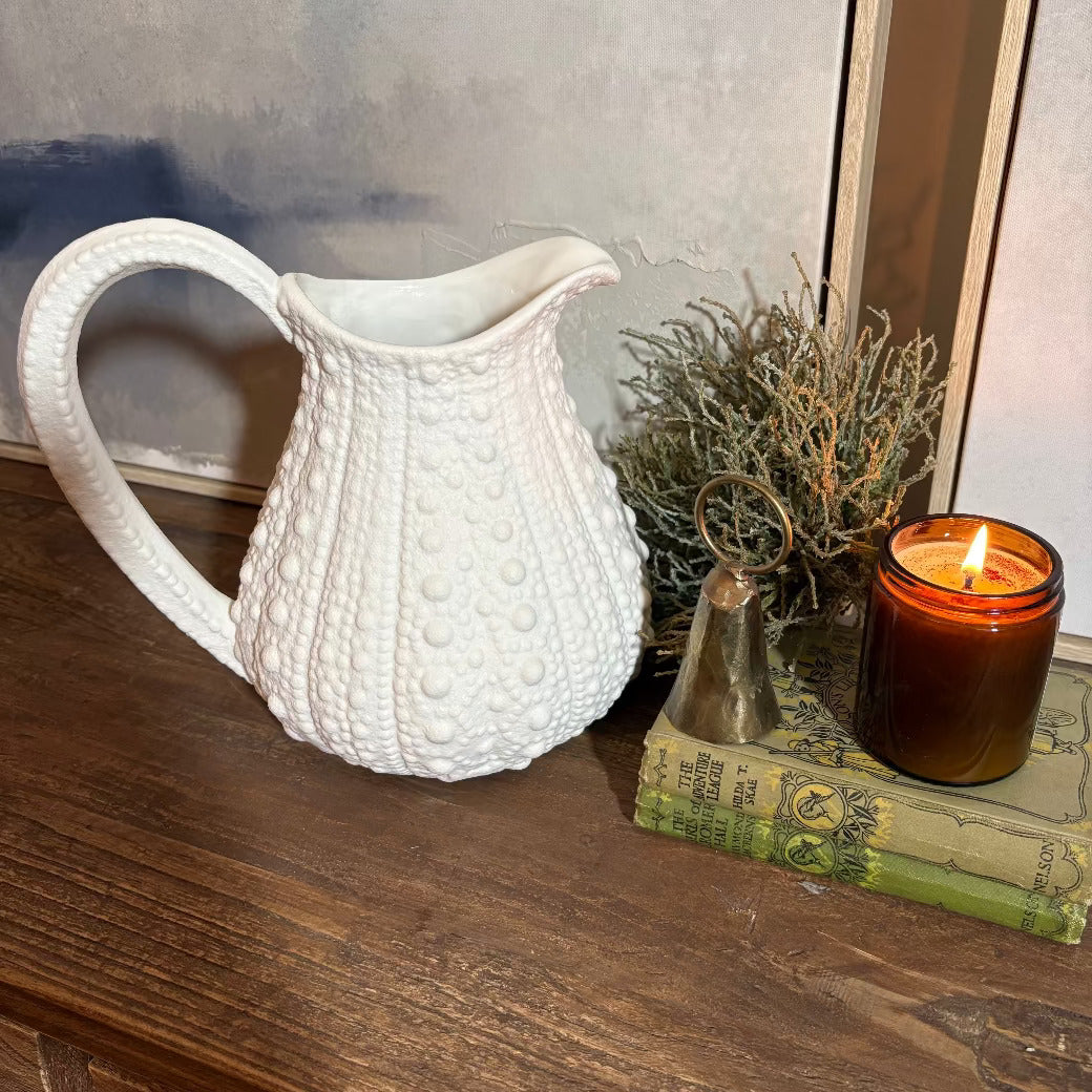 Large White Matte Urchin Jug 23cm-C