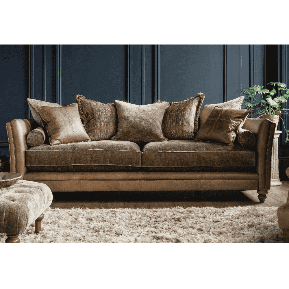 Lomund Four Seat Sofa - Pillow Back Version | Leather and Fabric Mix