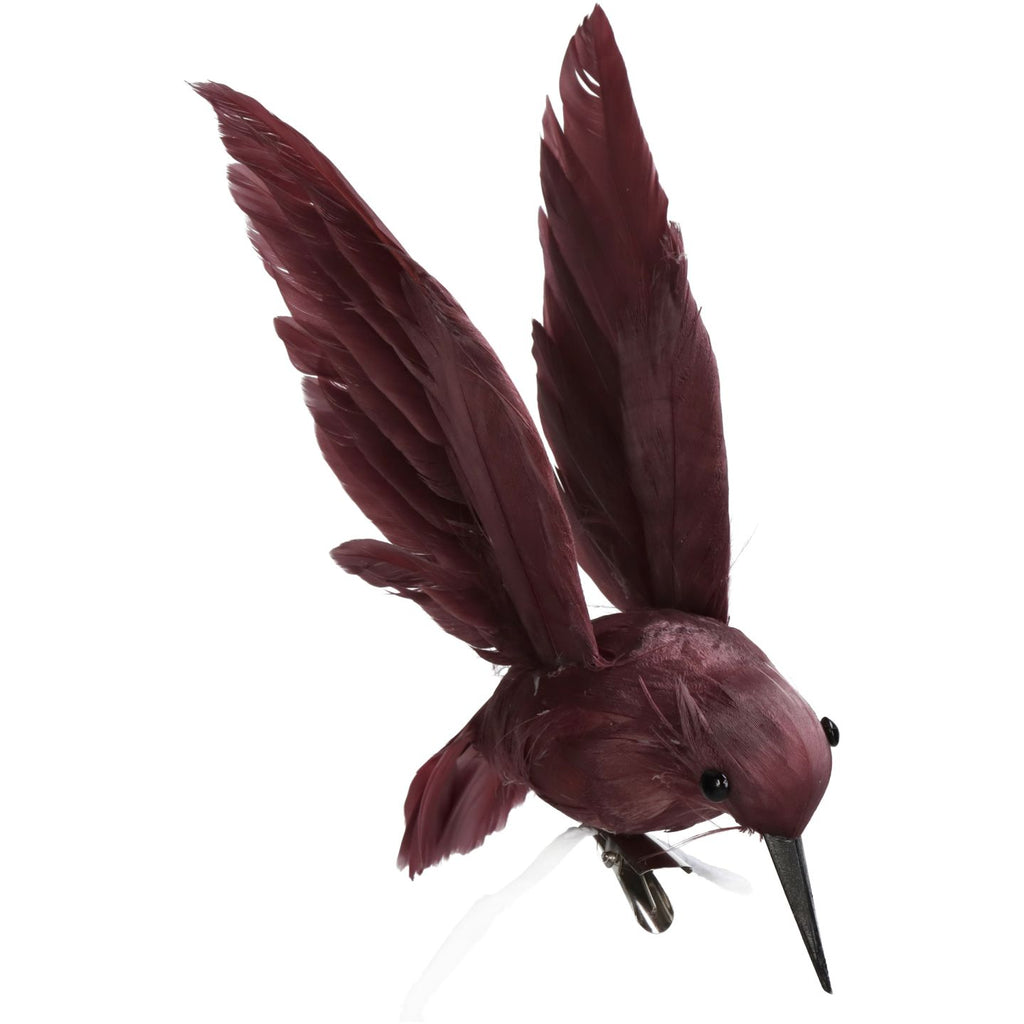 Burgundy Feather Ornamental Hanging Bird 15cm