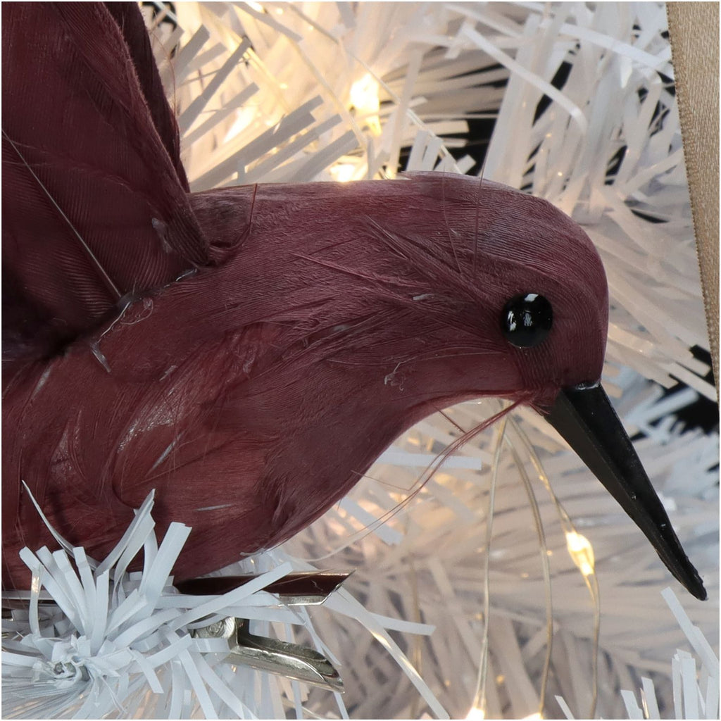 Burgundy Feather Ornamental Hanging Bird 15cm