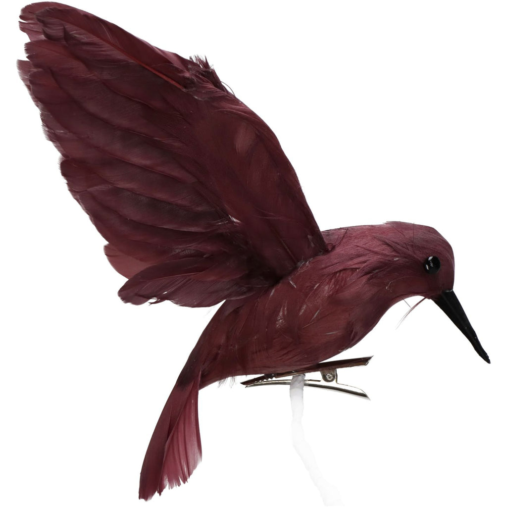 Burgundy Feather Ornamental Hanging Bird 15cm | Annie Mo's