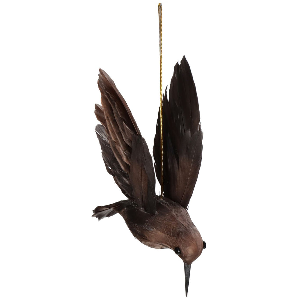 Brown Feather Ornamental Hanging Bird 15cm