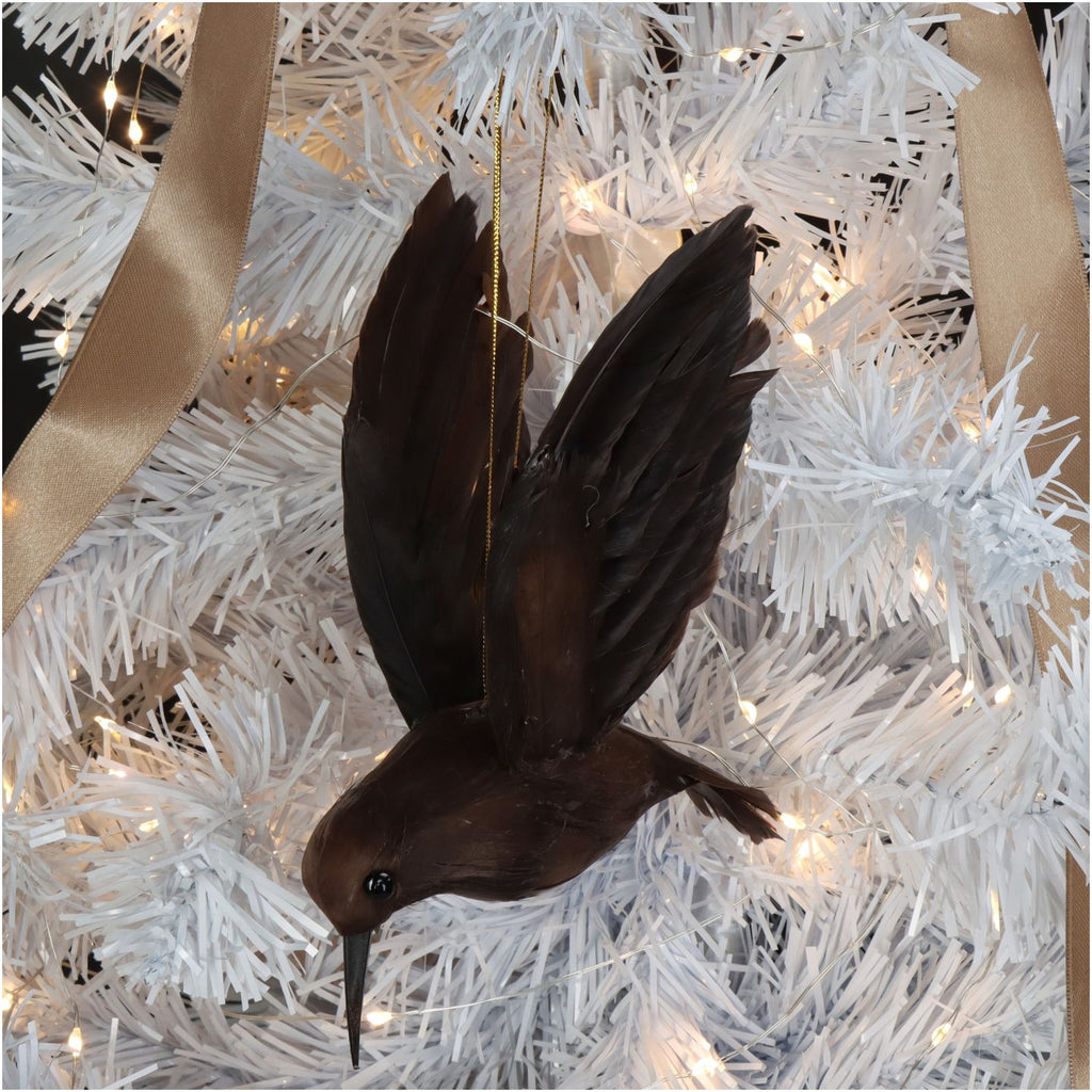 Brown Feather Ornamental Hanging Bird 15cm