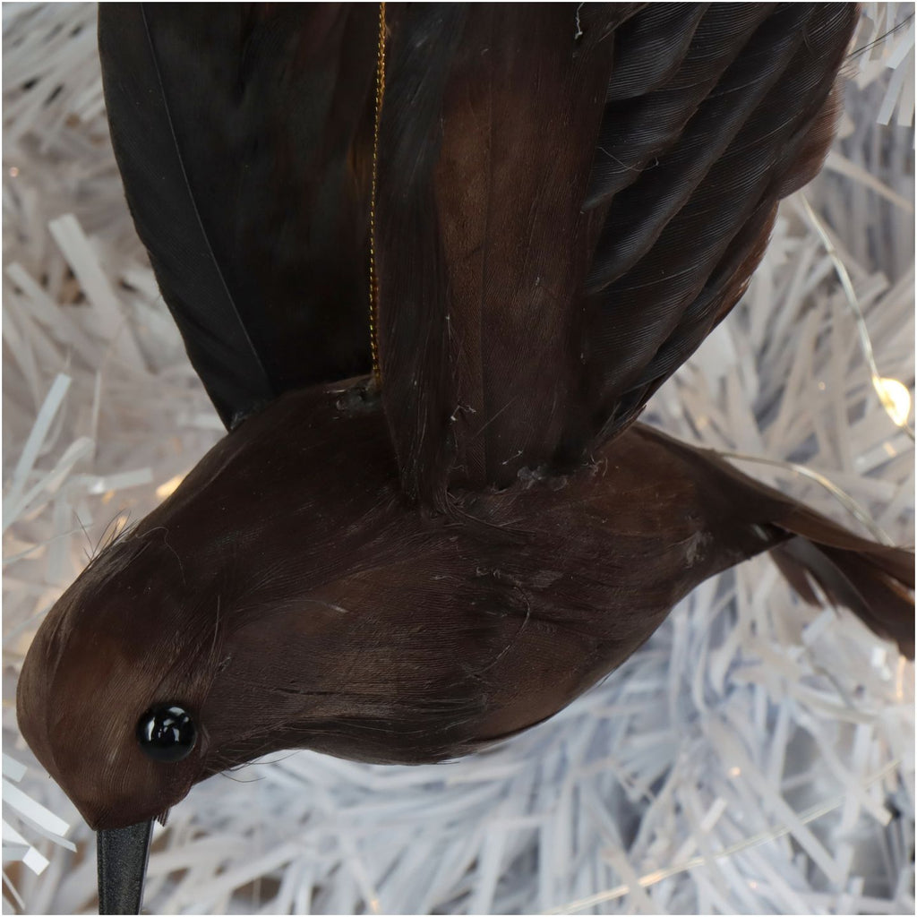 Brown Feather Ornamental Hanging Bird 15cm