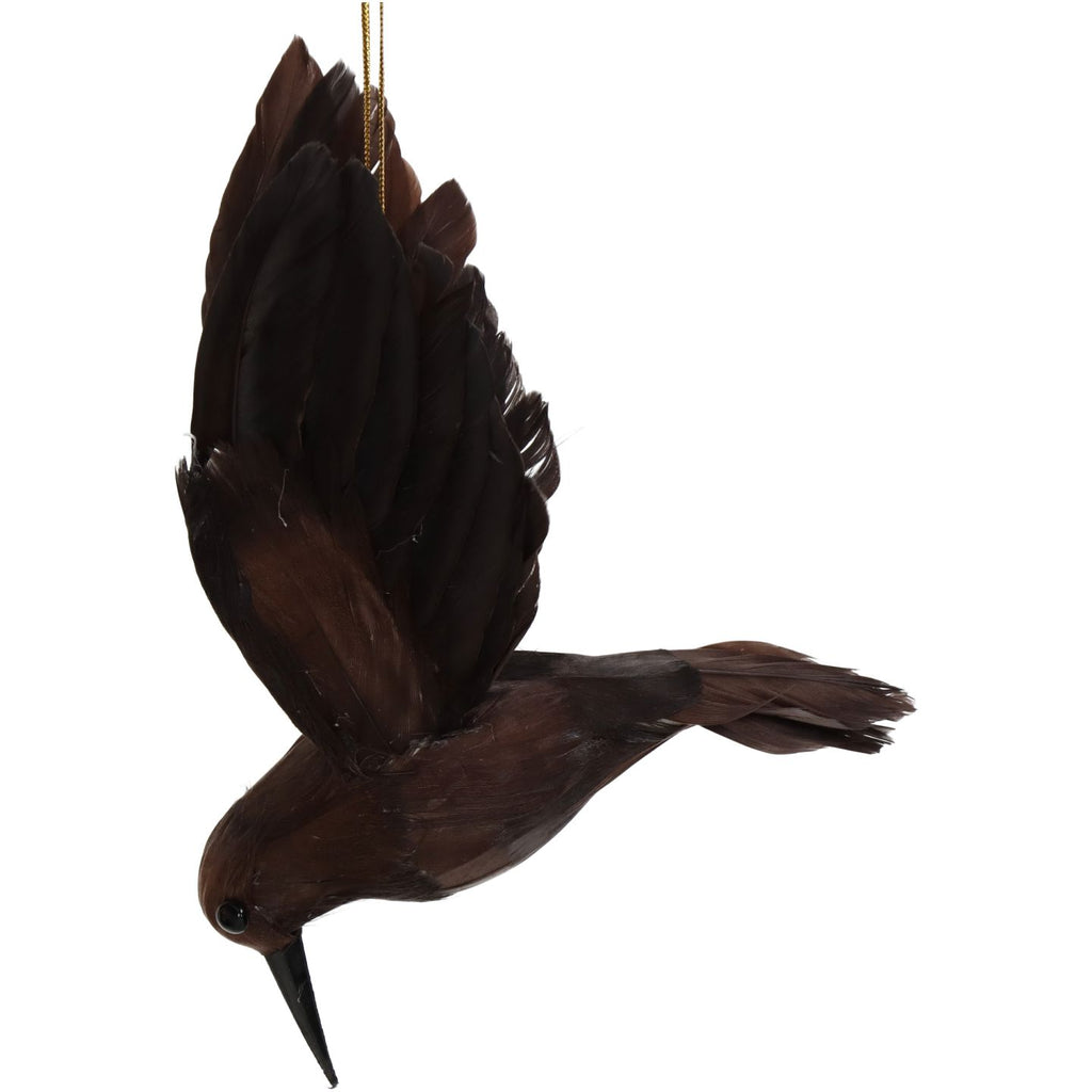 Brown Feather Ornamental Hanging Bird 15cm | Annie Mo's