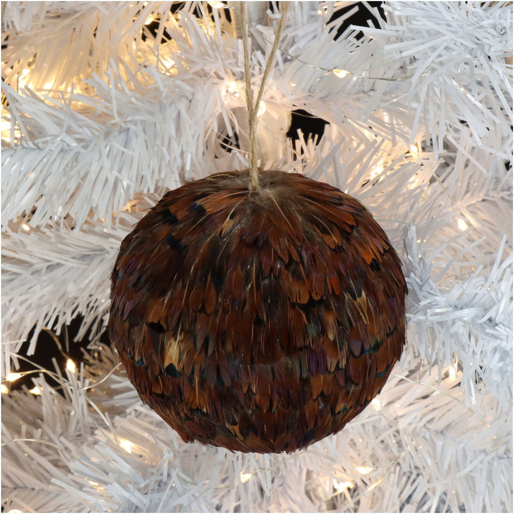 Terracotta Ornamental Feather Bauble 10cm