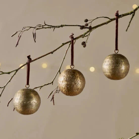 Manya Metal Round Baubles - Brass - (Set of Three) 7cm | Annie Mo's
