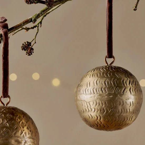 Manya Metal Round Baubles - Brass - (Set of 3) 7cm