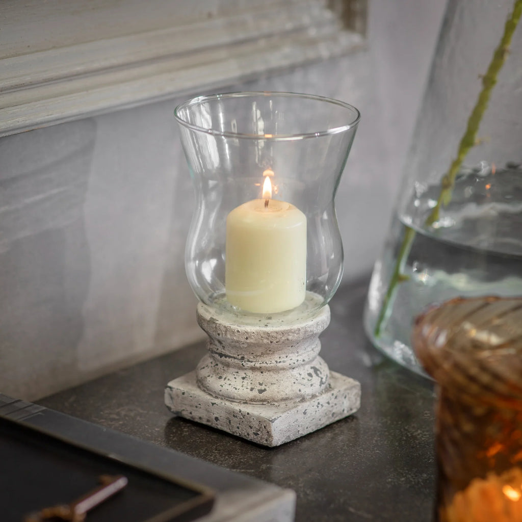 Birkdale Distressed Stone Hurricane Lamp 19cm